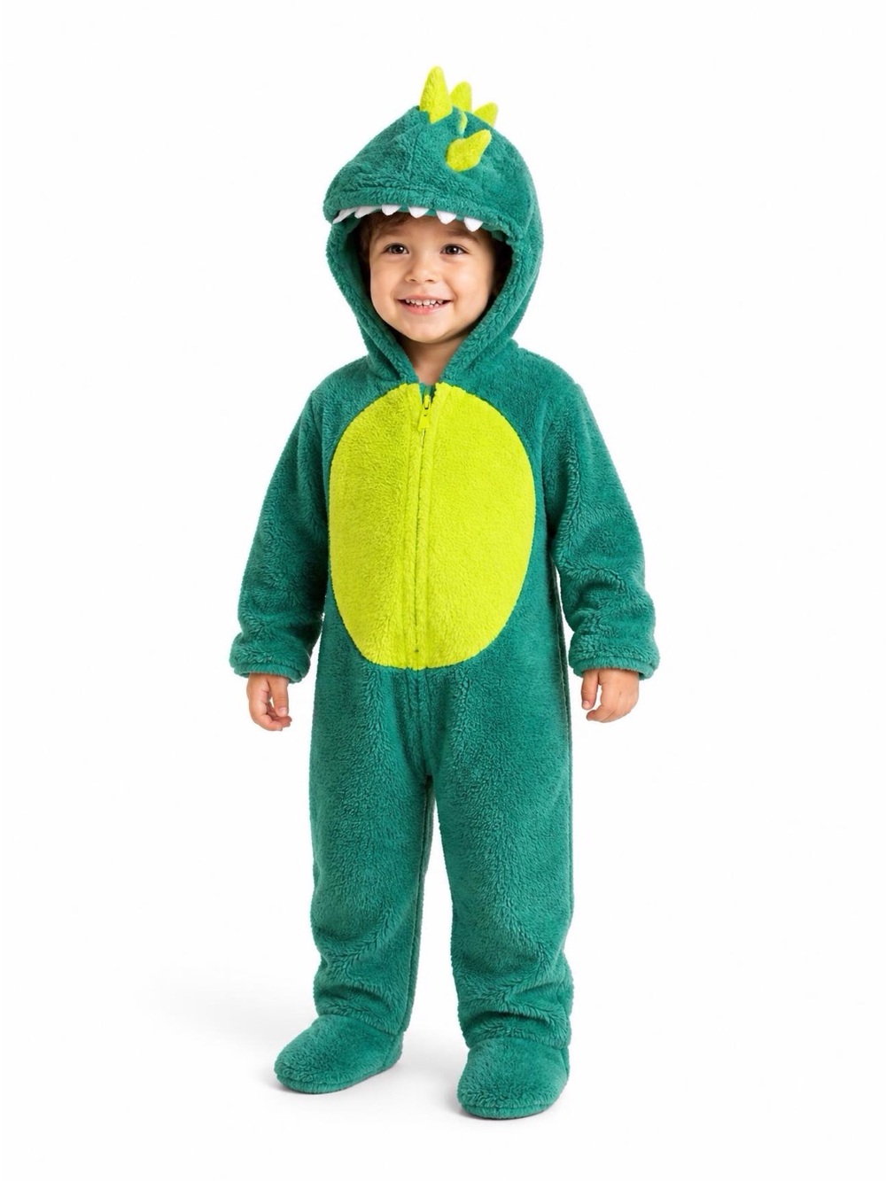 Old Navy Green and Yellow Dino Fleece One-Piece 3T Halloween